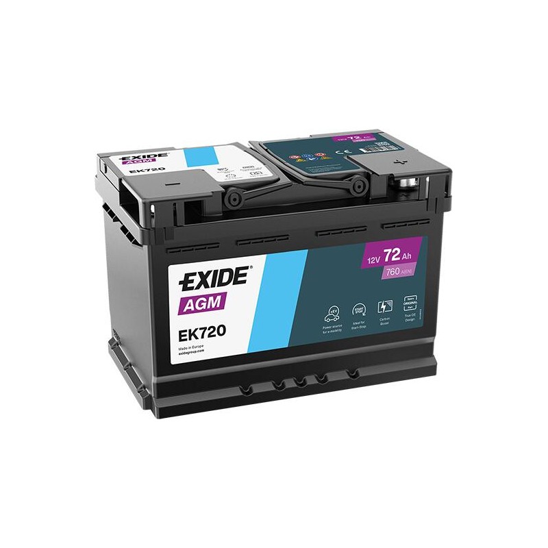 AKUMULATOR EXIDE 72AH 760A 12V P+ EK720 AGM START-STOP