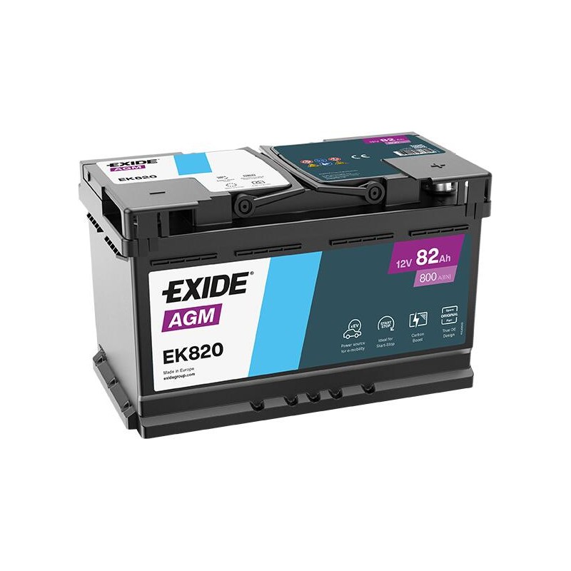 AKUMULATOR EXIDE 82AH 800A 12V P+ EK820 AGM START-STOP