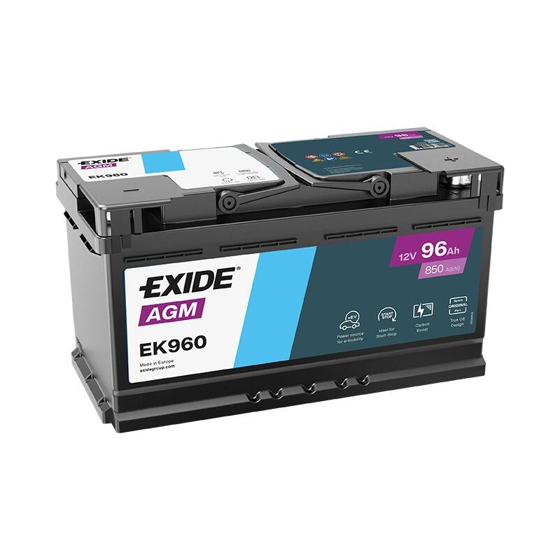 AKUMULATOR EXIDE 96AH 850A 12V P+ EK960 AGM START-STOP