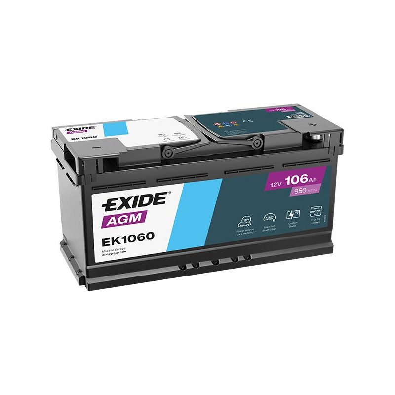 AKUMULATOR EXIDE 106AH 950A 12V P+ EK1060 AGM START-STOP